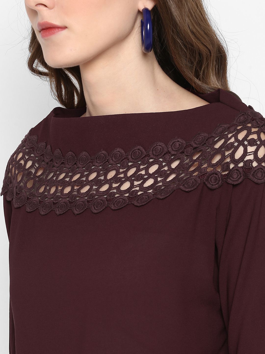 Brown Solid Lace Top — view 2