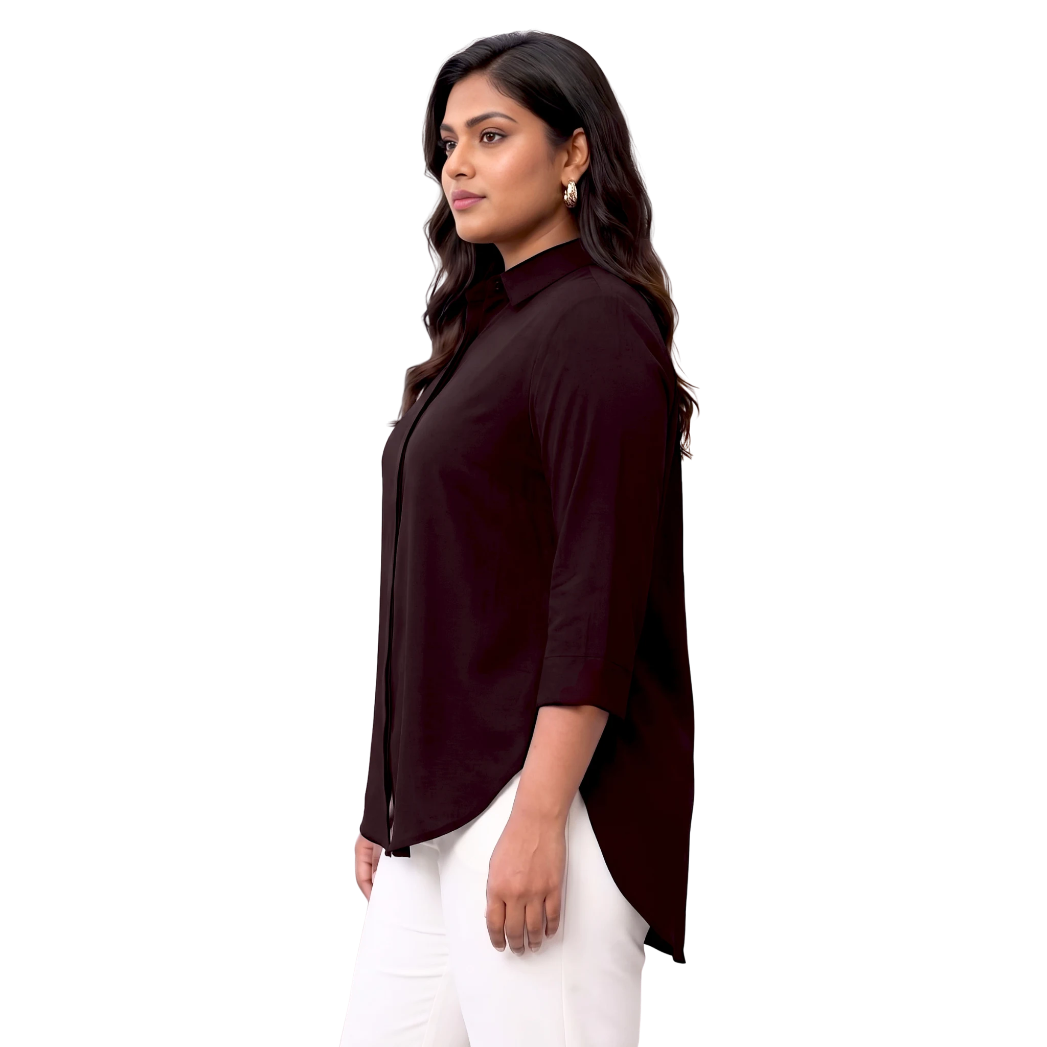Brown Rayon Concealed Plus Size Tunic