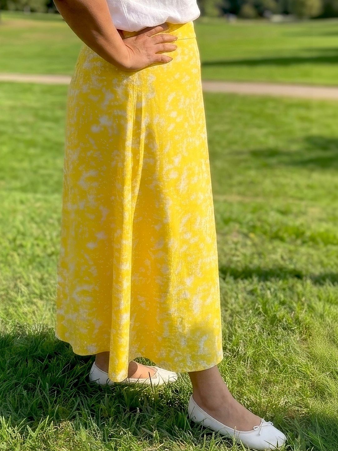 Yellow Print Satin Skirt — view 3