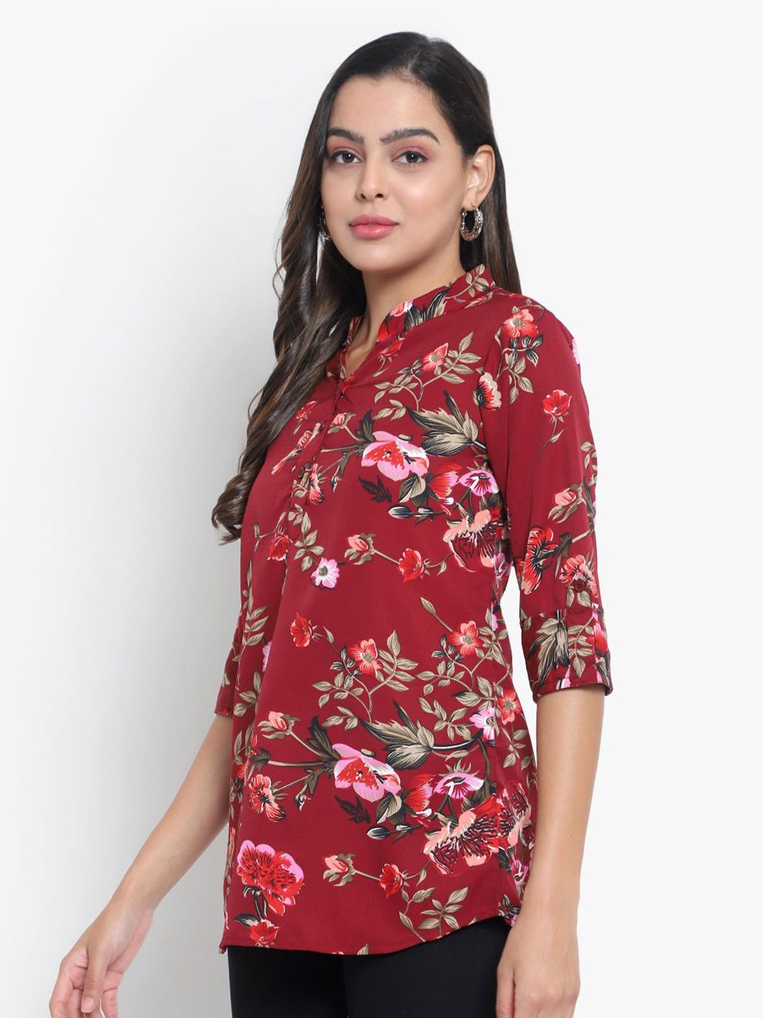 Maroon Floral Print Tunic — view 11