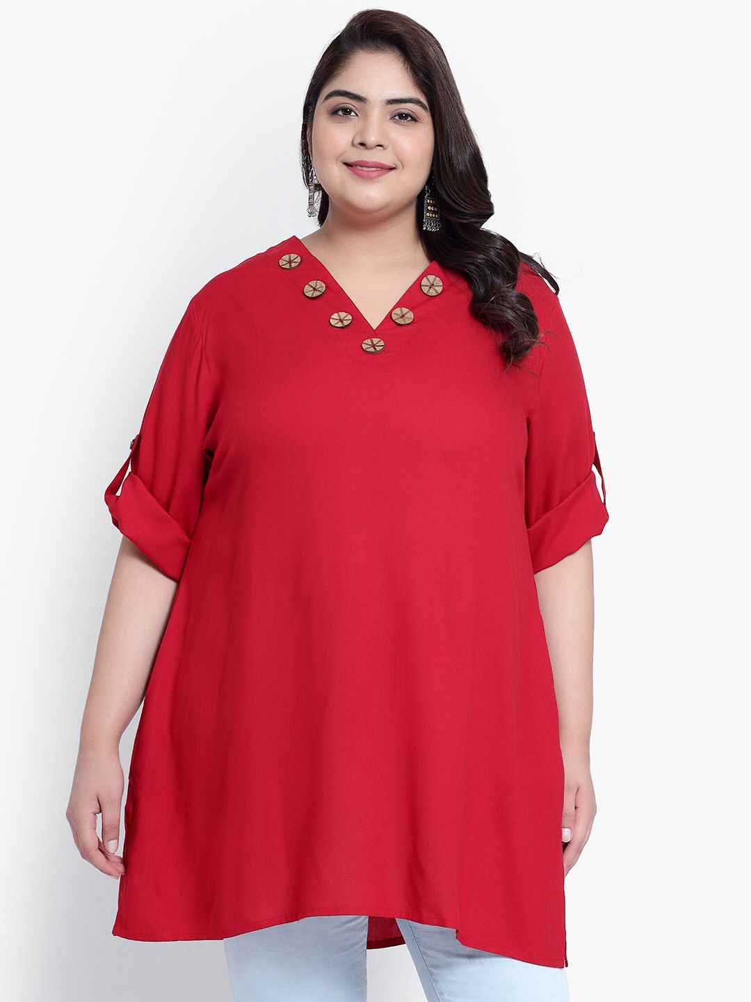 Maroon Collar Button Plus Size Tunic — view 1