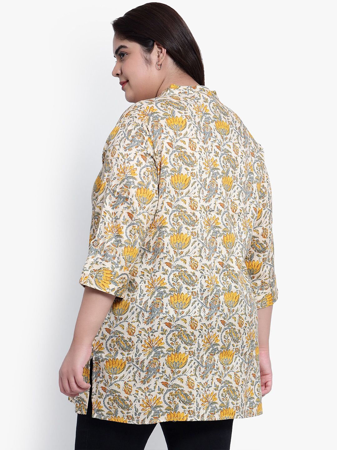 Yellow and Beige Floral Print Plus Size Tunic — view 5
