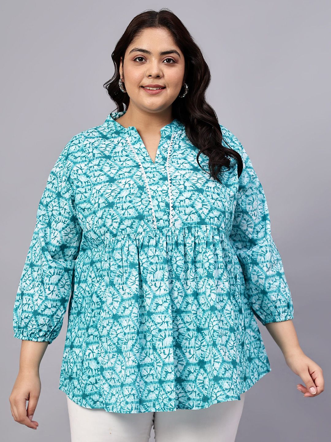 Blue Geometric Print Plus Size Tunic — view 1