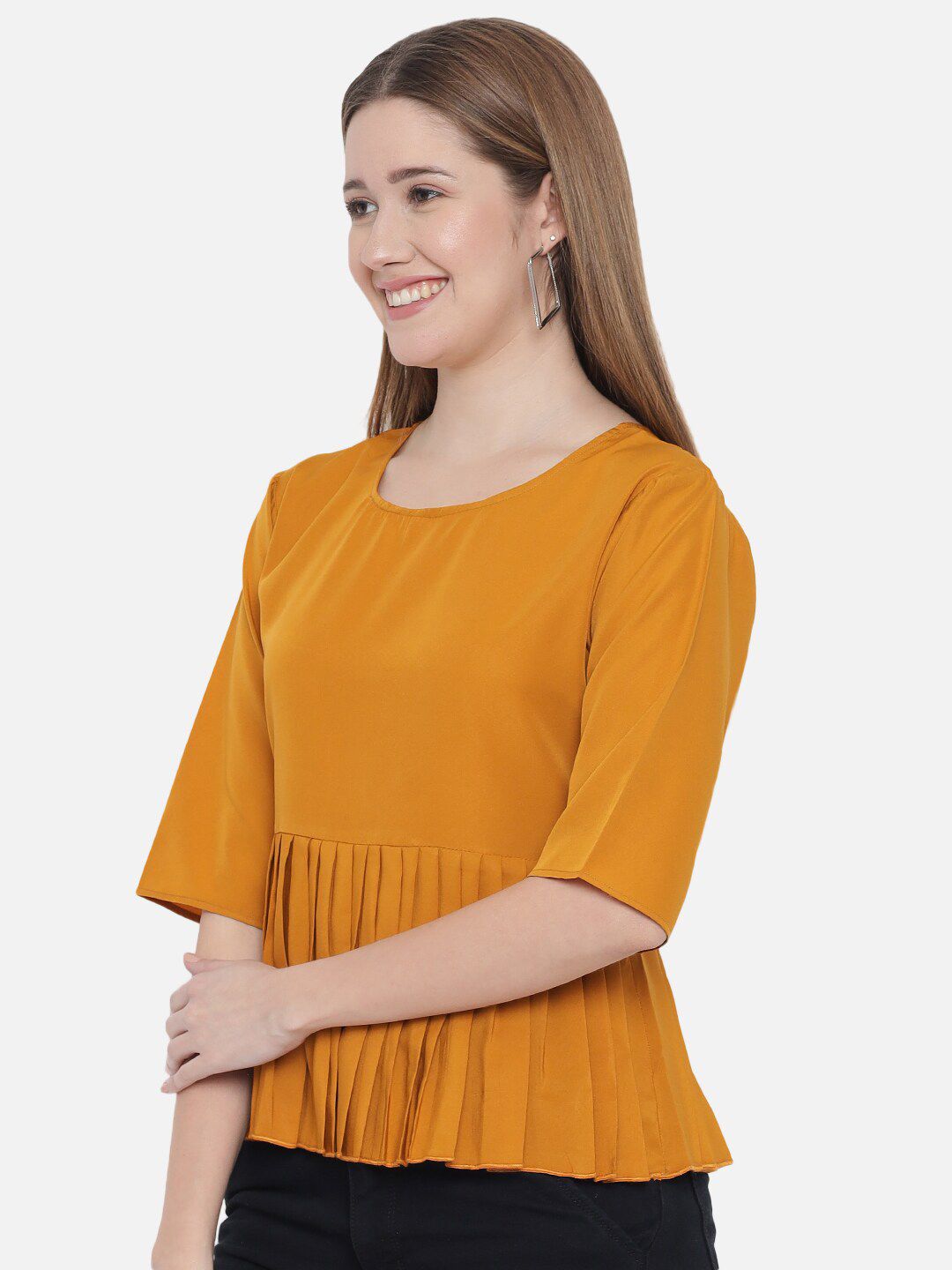 Mustard Solid Waist Pleated Top — view 10