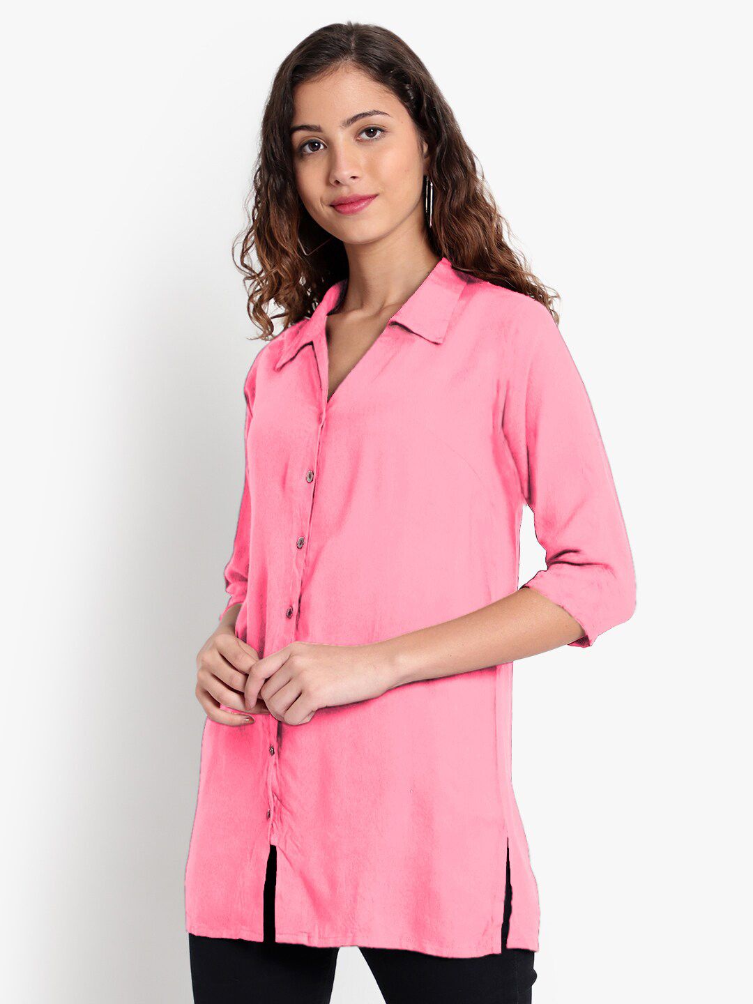 Pink Longline Plus Size Shirt — view 11