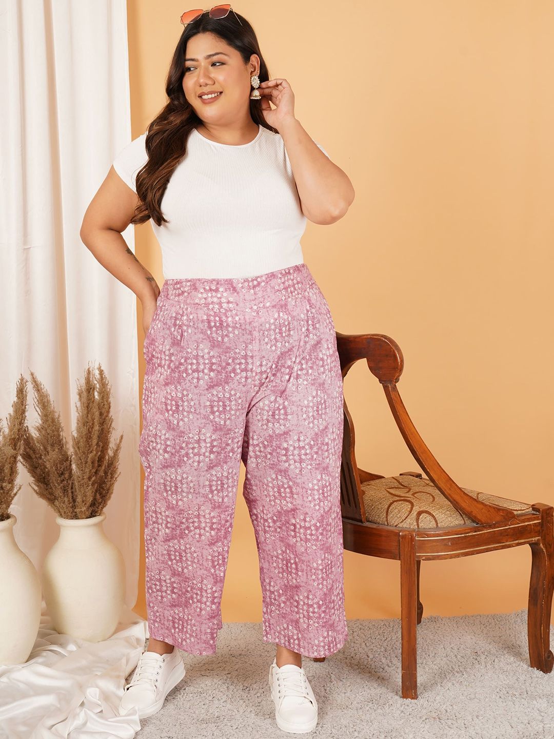 Pink Geometric Print Plus Size Trouser — view 5
