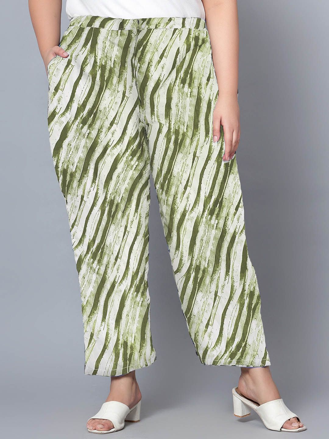 Green Leheriya Print Plus Size Trousers — view 1