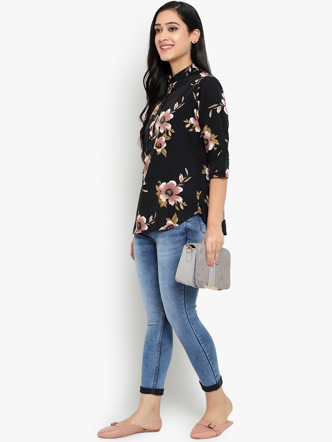 Black Floral Print Plus Size Tunic — view 5