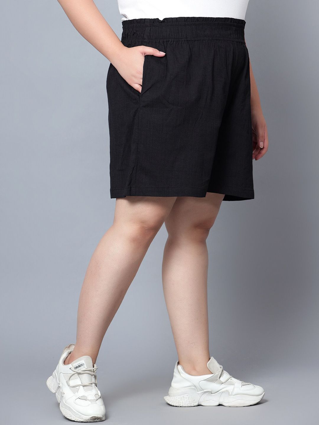 Black Cotton Plus Size Shorts — view 2
