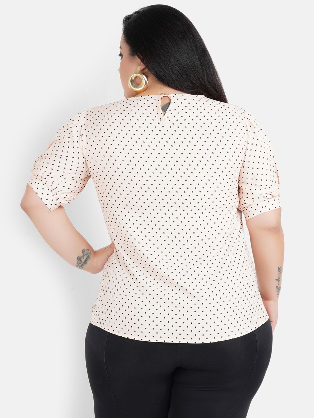 Peach Polka Dot Puff Sleeve Top — view 4