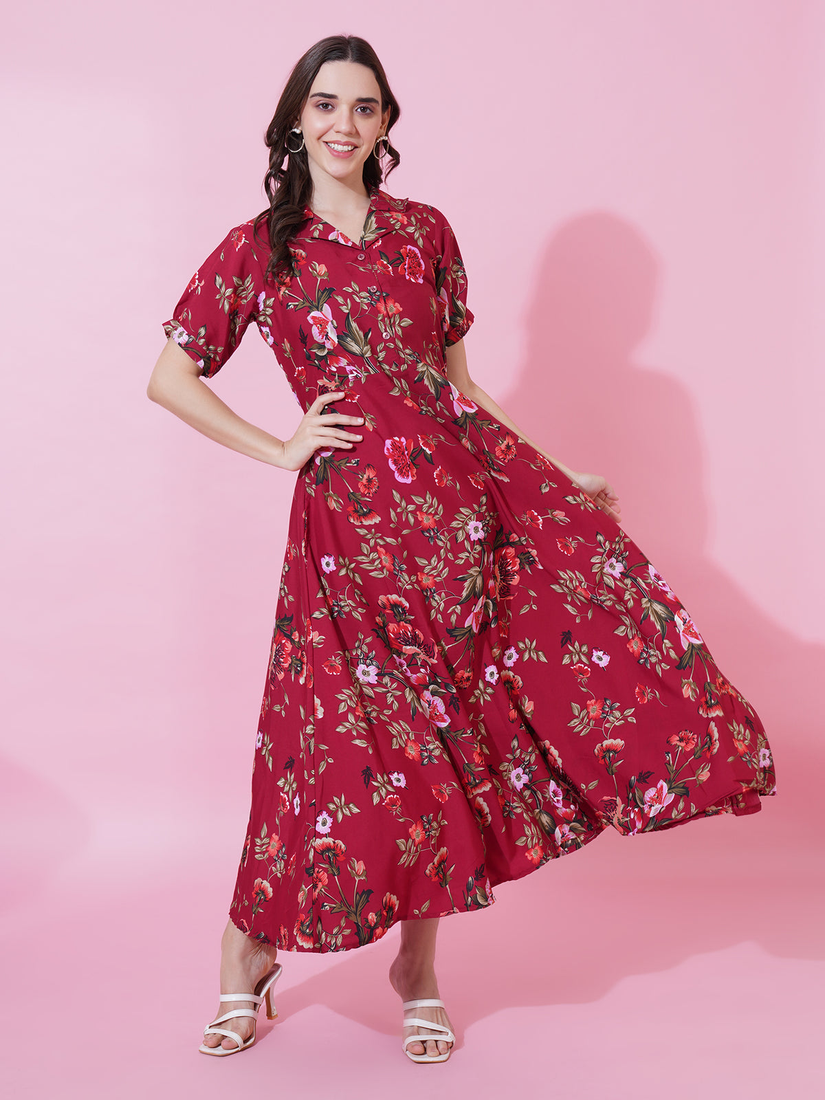 Red Floral Print Maxi Dress