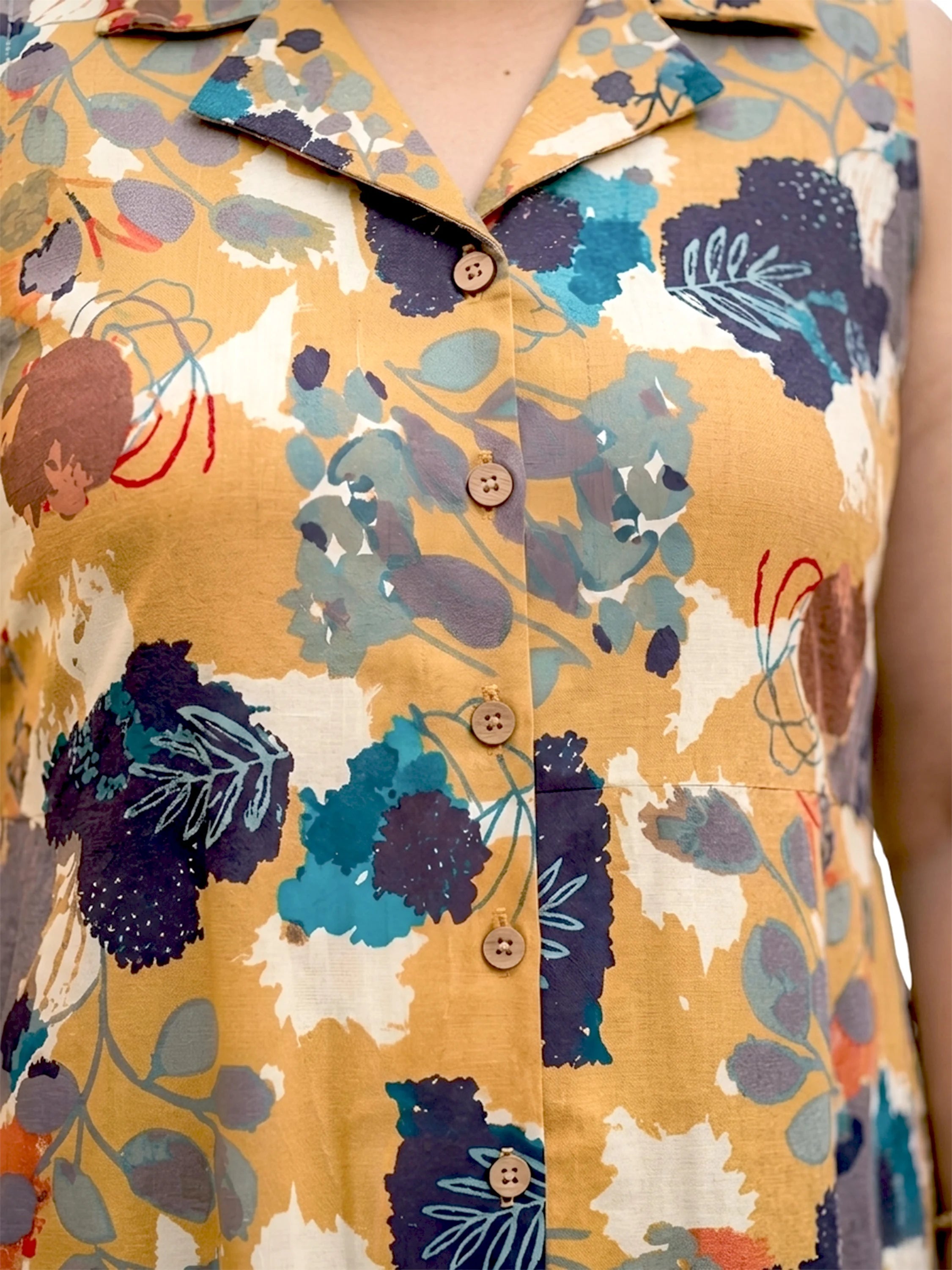 Mustard Abstract Print Midi Dress