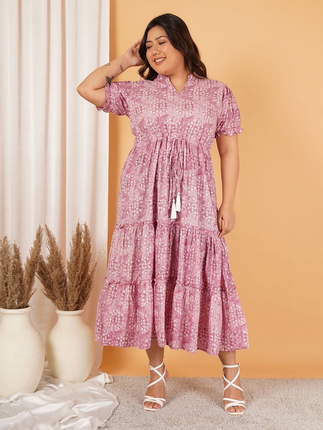 Pink Tiered Plus Size Dress — view 2