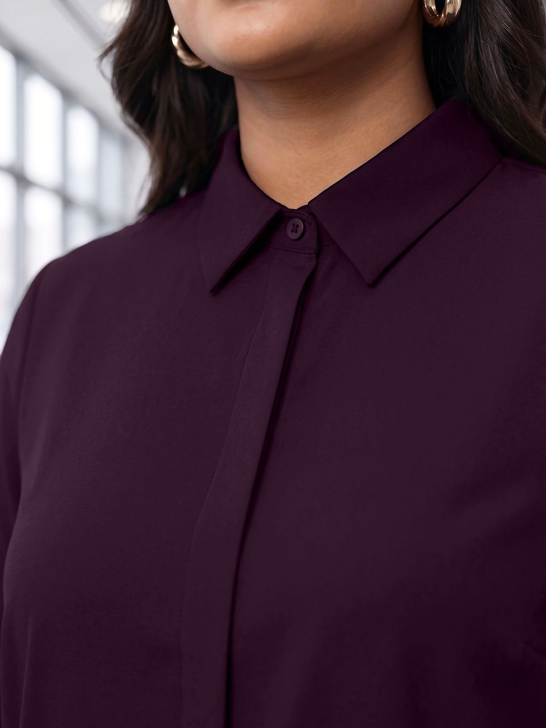 Burgundy Rayon Concealed Plus Size Tunic — view 7