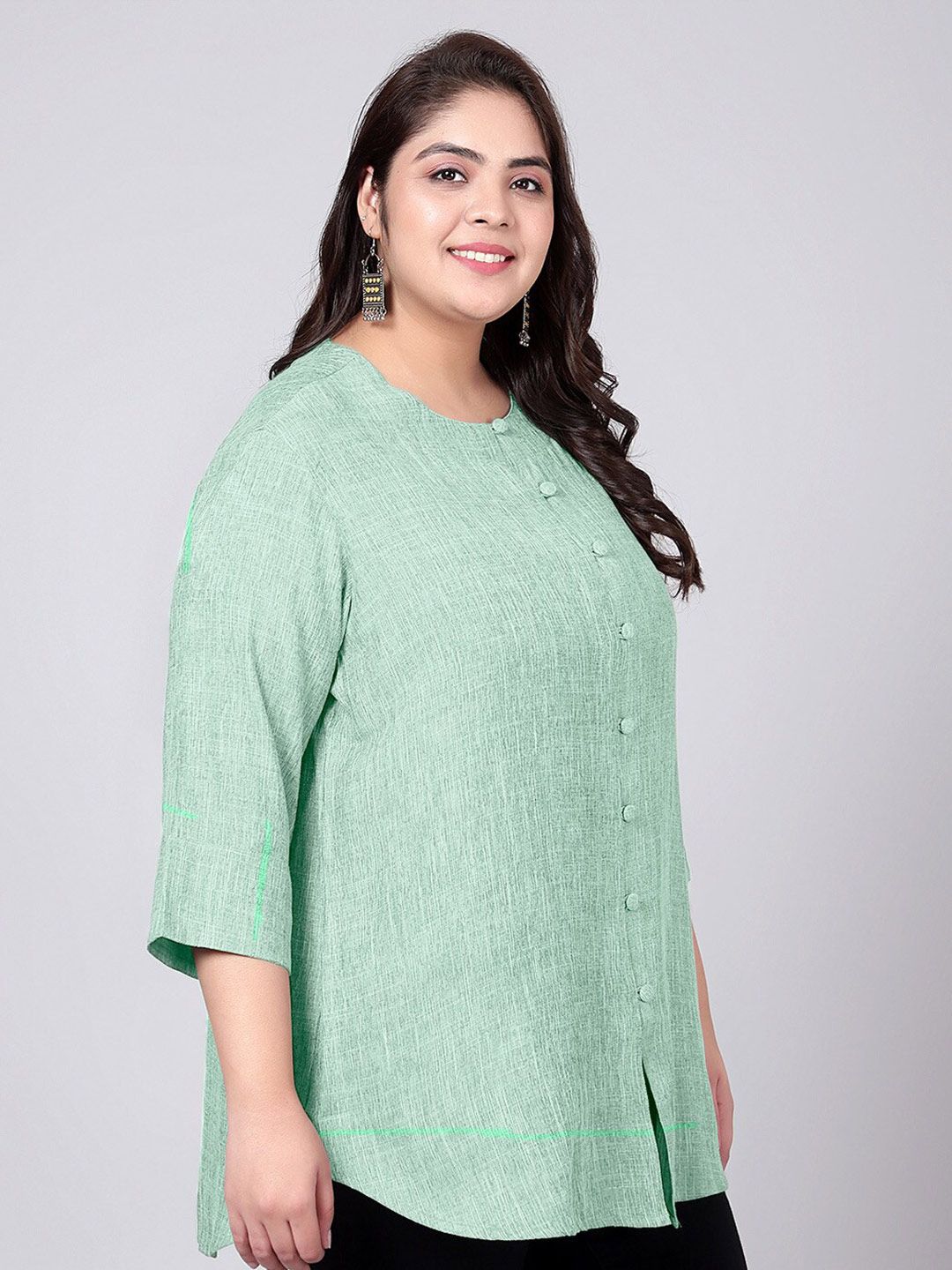 Green Cotton Linen Plus Size Tunic — view 3