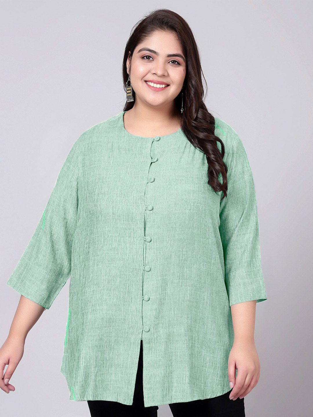 Green Cotton Linen Tunic — view 1