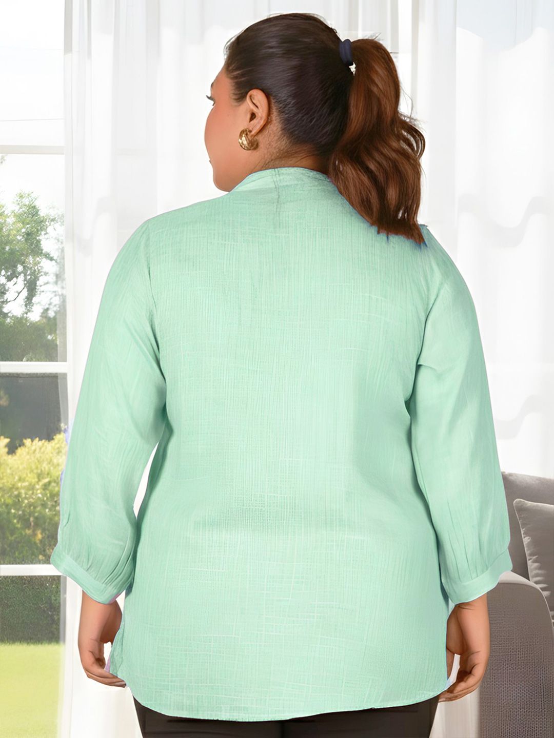 Green Floral Embroidered Plus Size Tunic — view 5