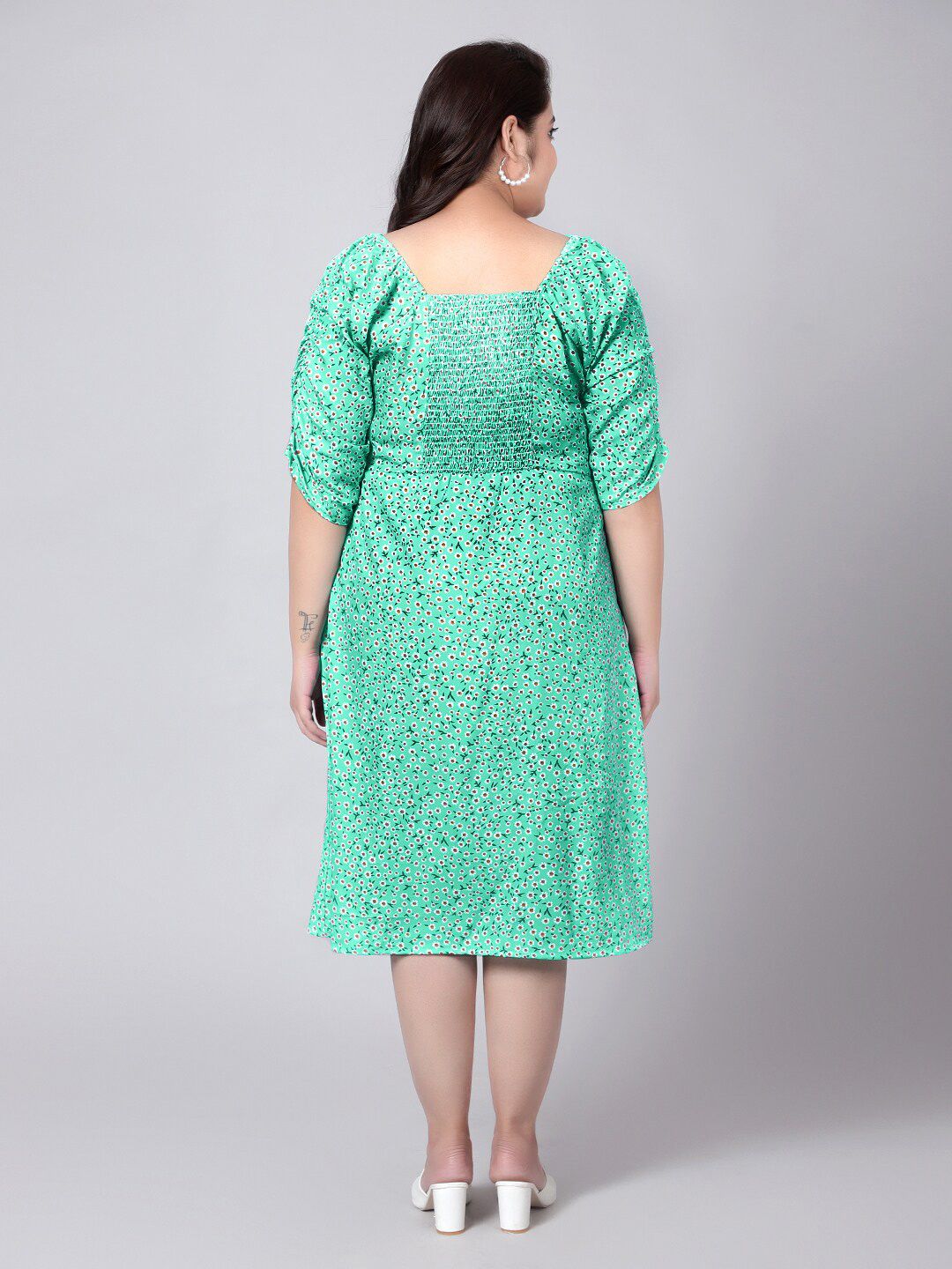Green Floral Print Plus Size Slit Dress — view 5