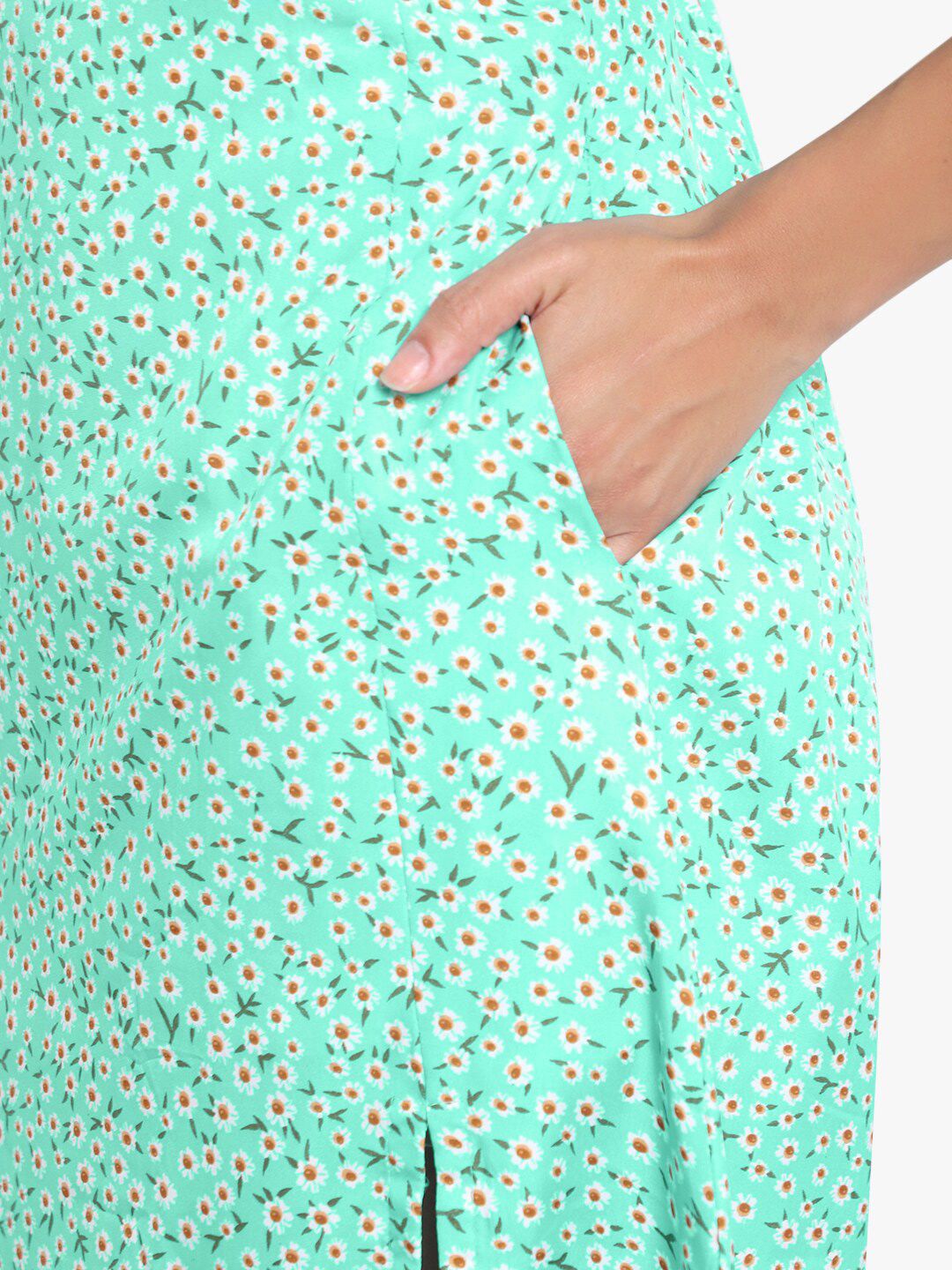 Green Floral Print Slit Dress — view 13