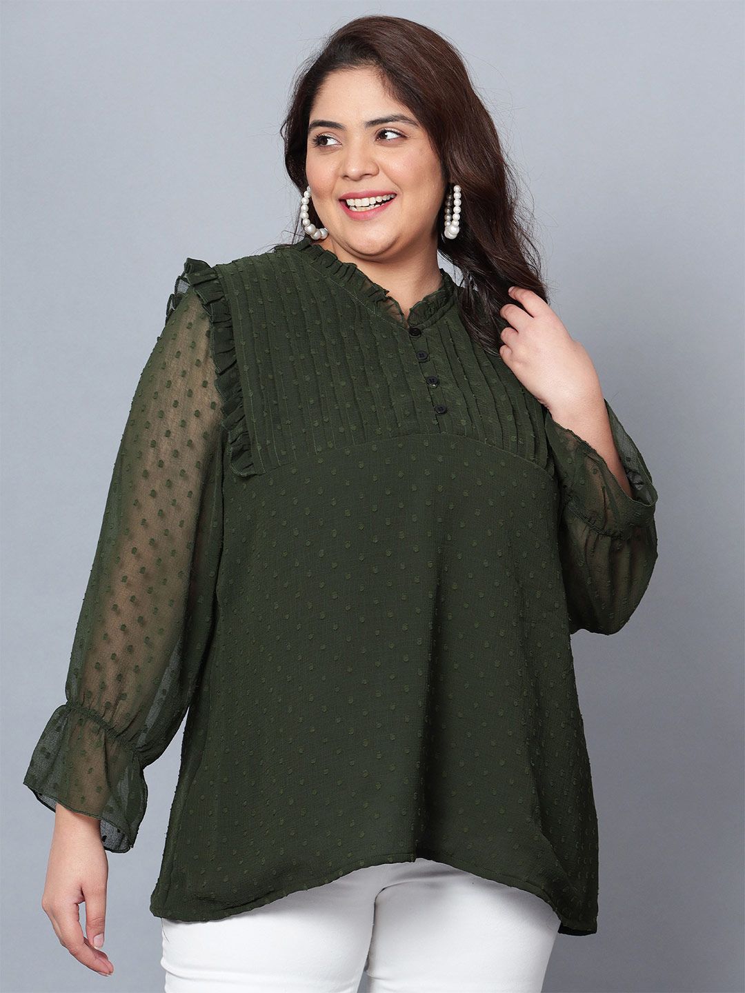 Green Georgette Plus Size Tunic — view 1