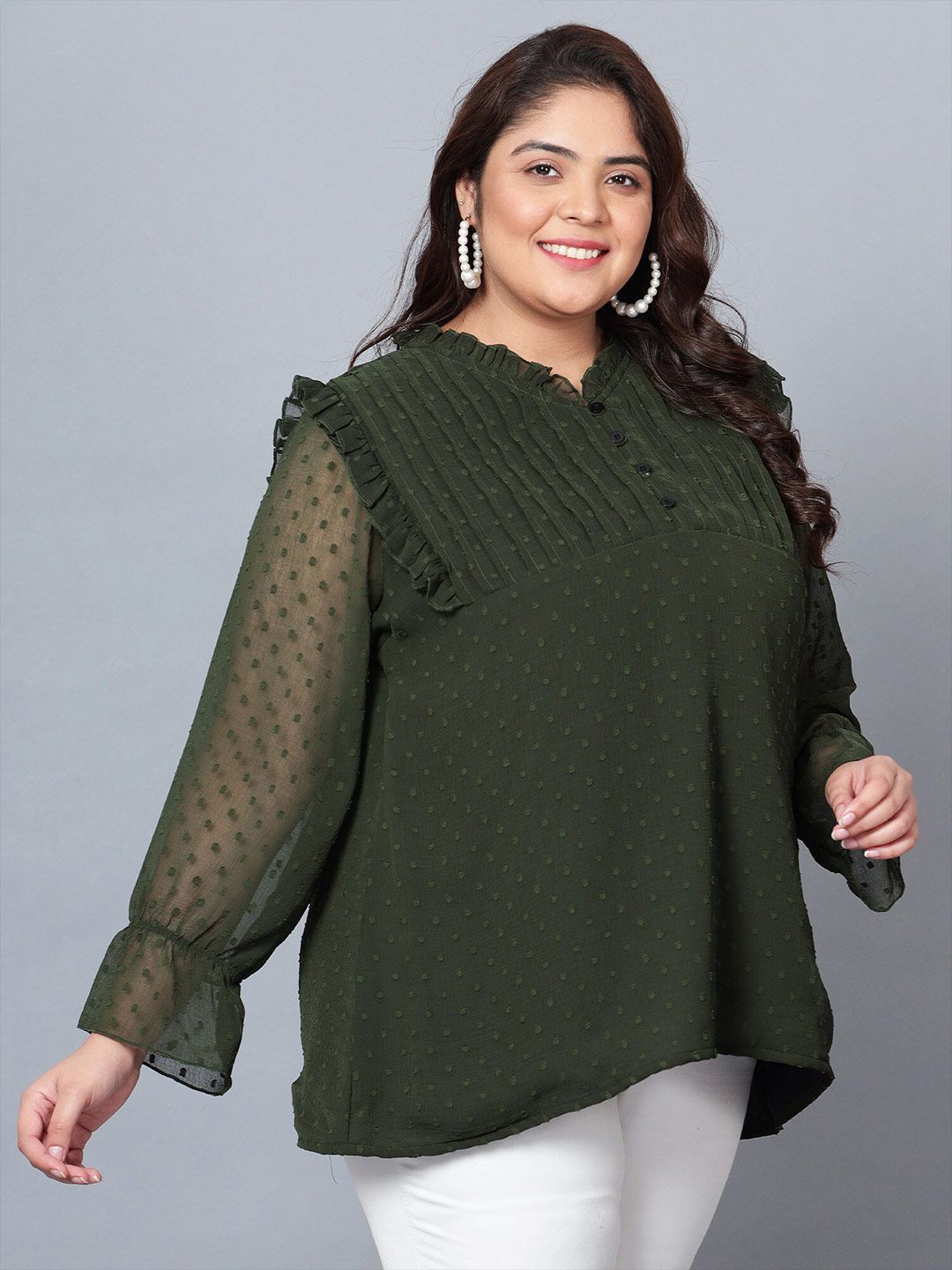 Green Georgette Plus Size Tunic — view 3