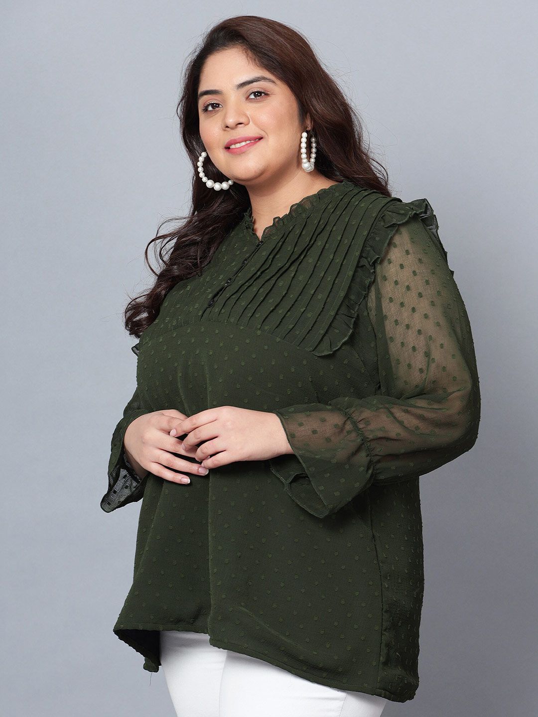 Green Georgette Plus Size Tunic — view 4