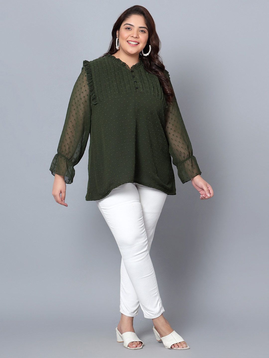 Green Georgette Plus Size Tunic — view 6