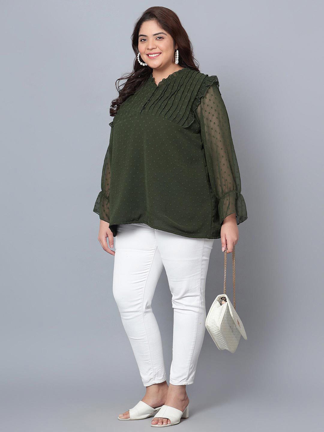 Green Georgette Plus Size Tunic — view 7