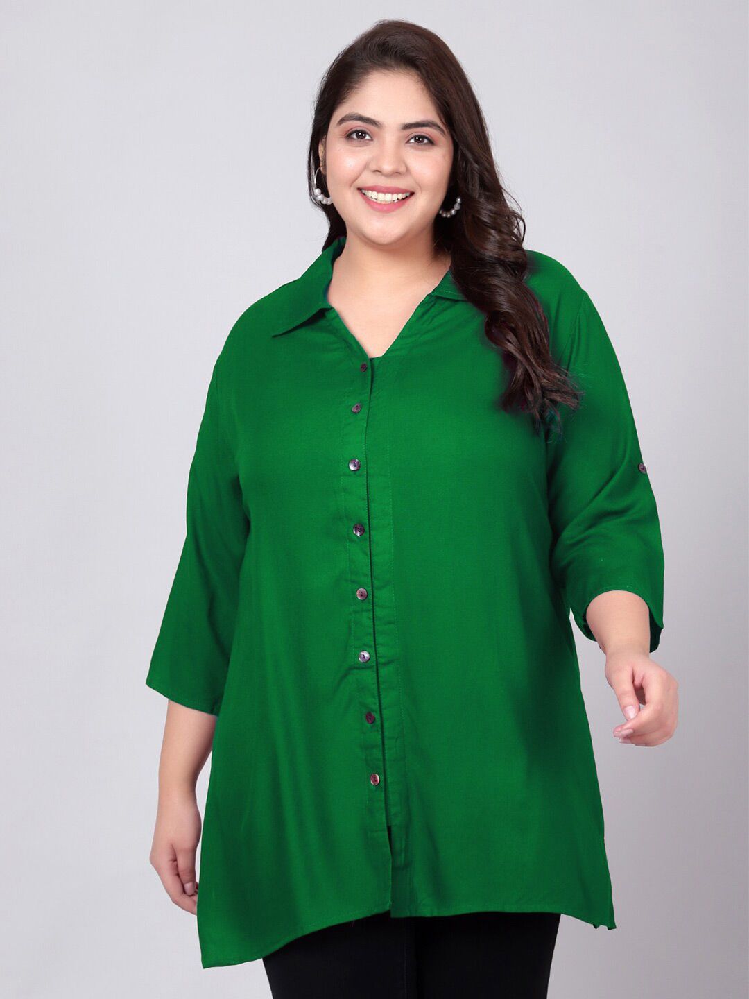 Green Longline Plus Size Shirt — view 1