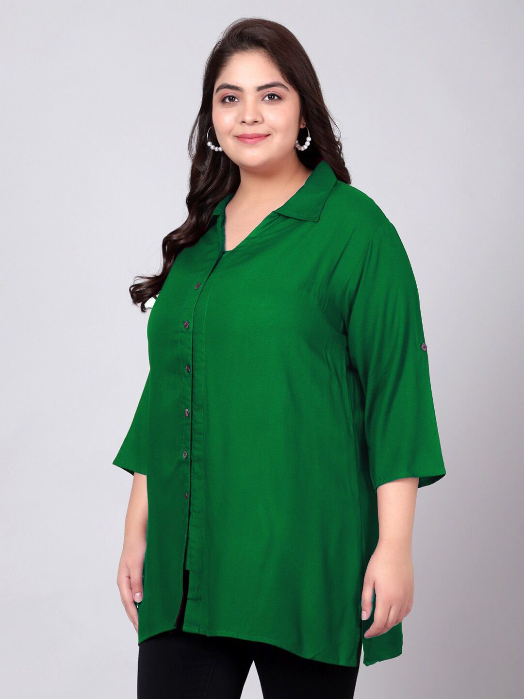 Green Longline Plus Size Shirt — view 4