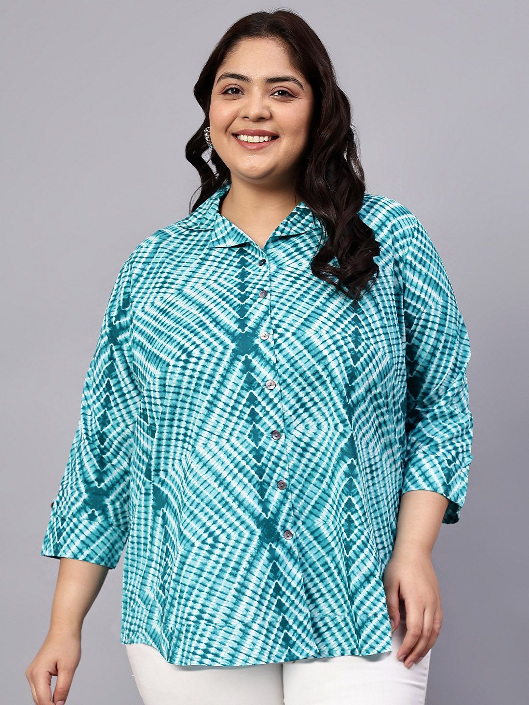 Green Stripe Print Plus Size Shirt — view 1