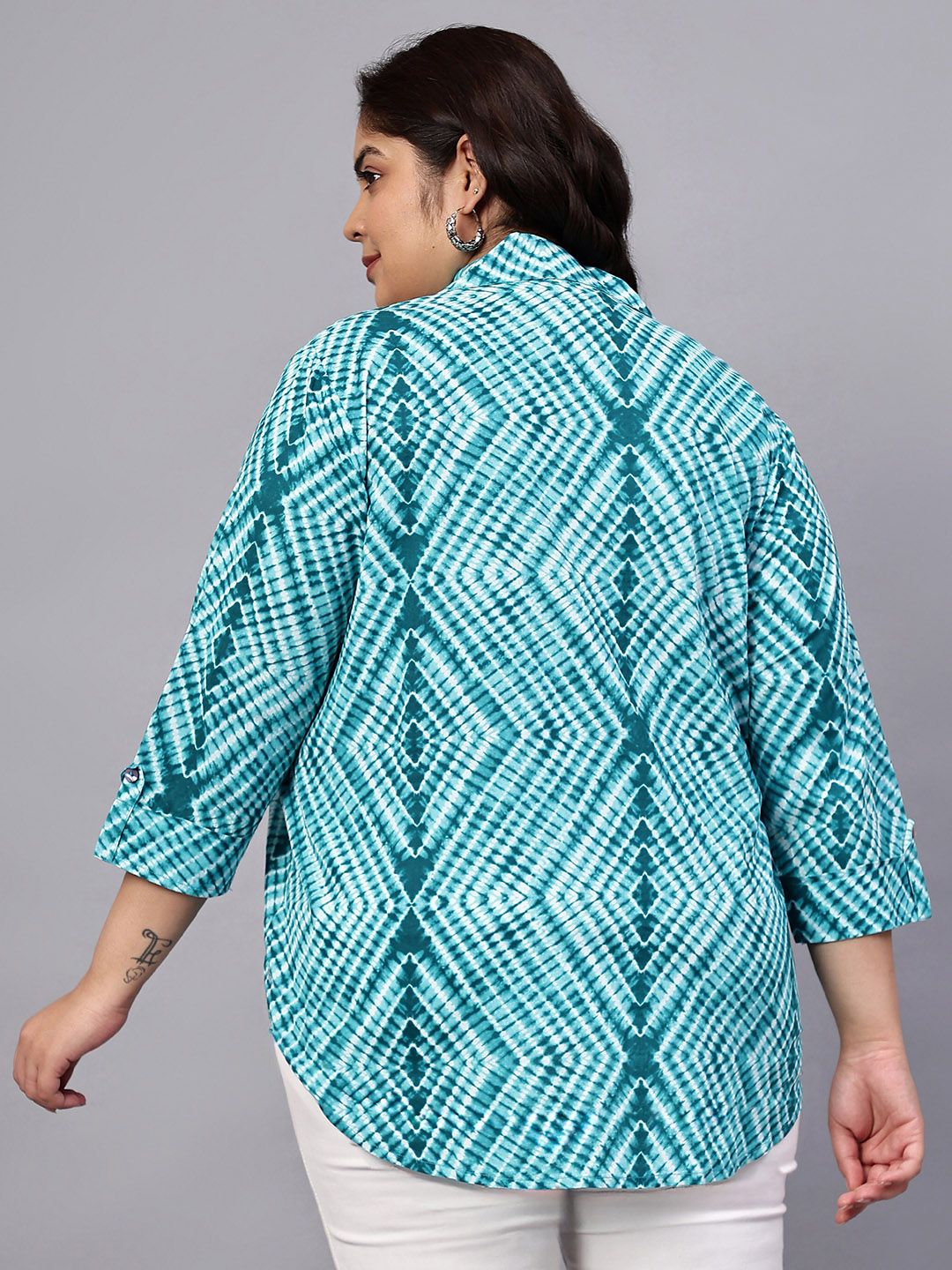 Green Stripe Print Plus Size Shirt — view 5