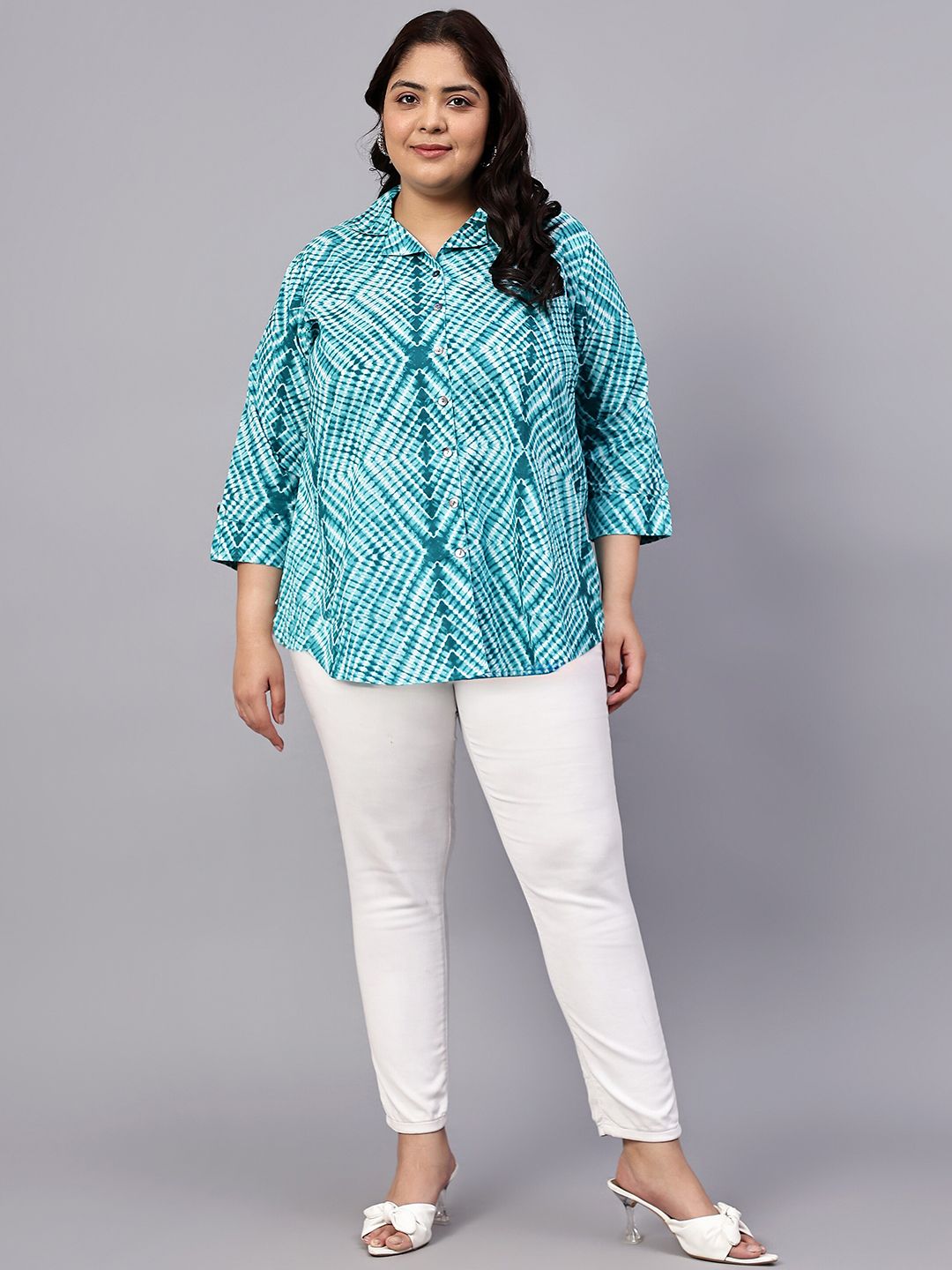 Green Stripe Print Plus Size Shirt — view 6