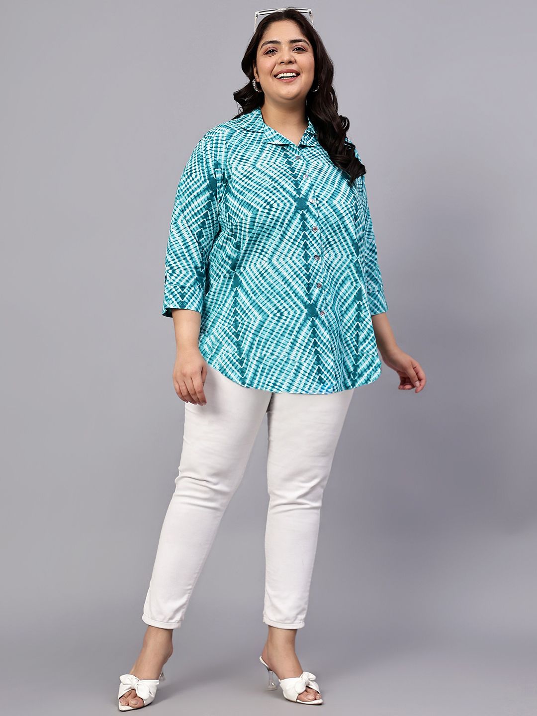 Green Stripe Print Plus Size Shirt — view 7