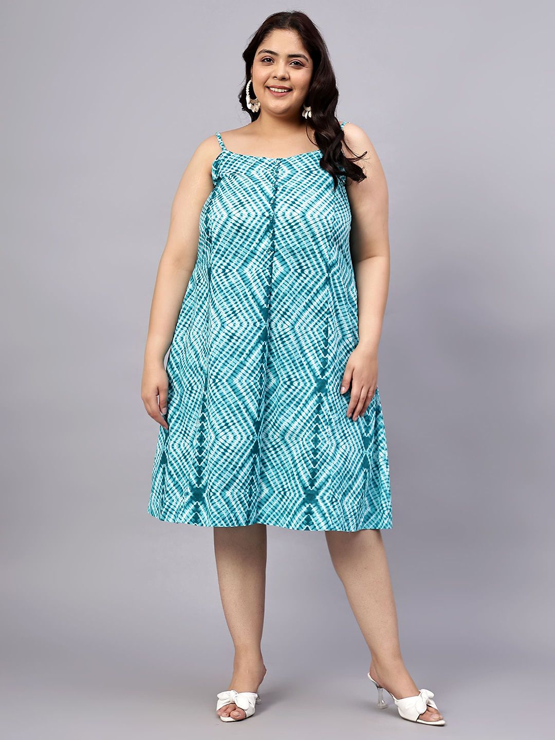 Green Stripe Print Strap Plus Size Dress — view 1