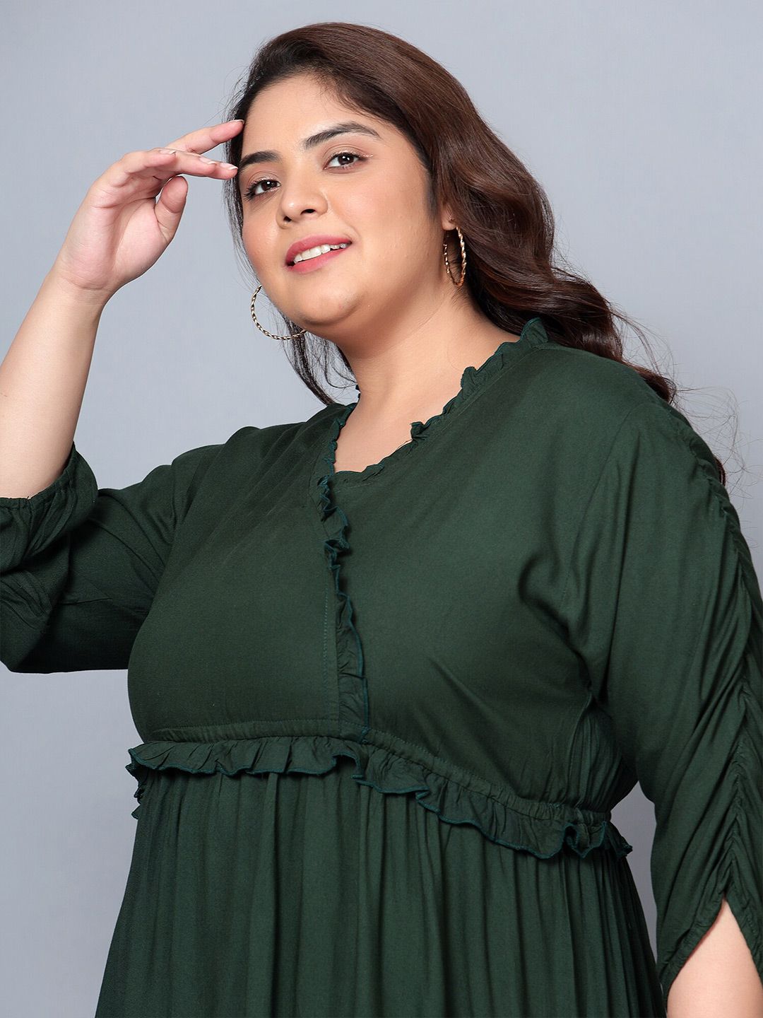 Dark Green Solid Tier Plus Size Dress — view 2