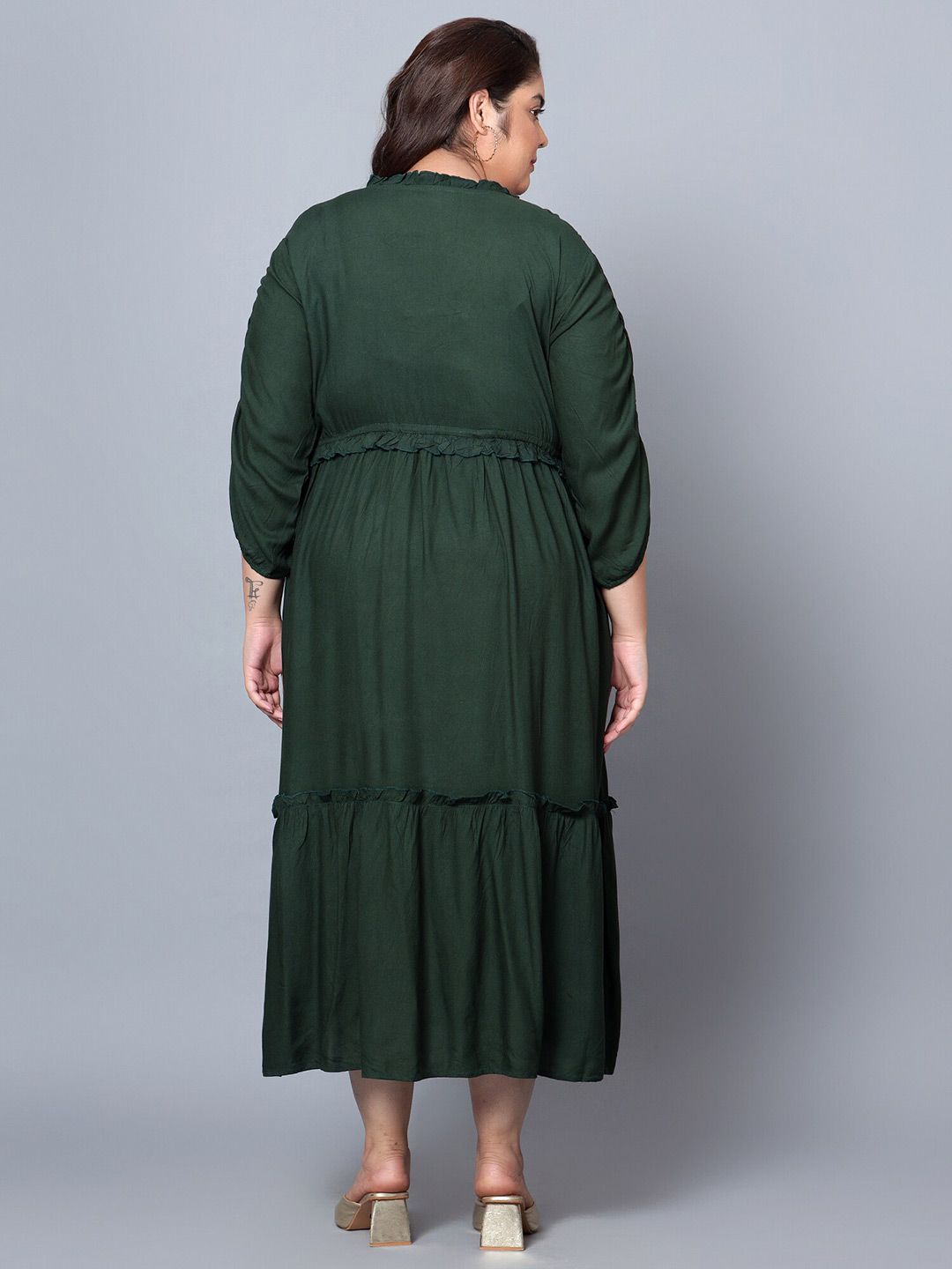 Dark Green Solid Tier Plus Size Dress — view 5