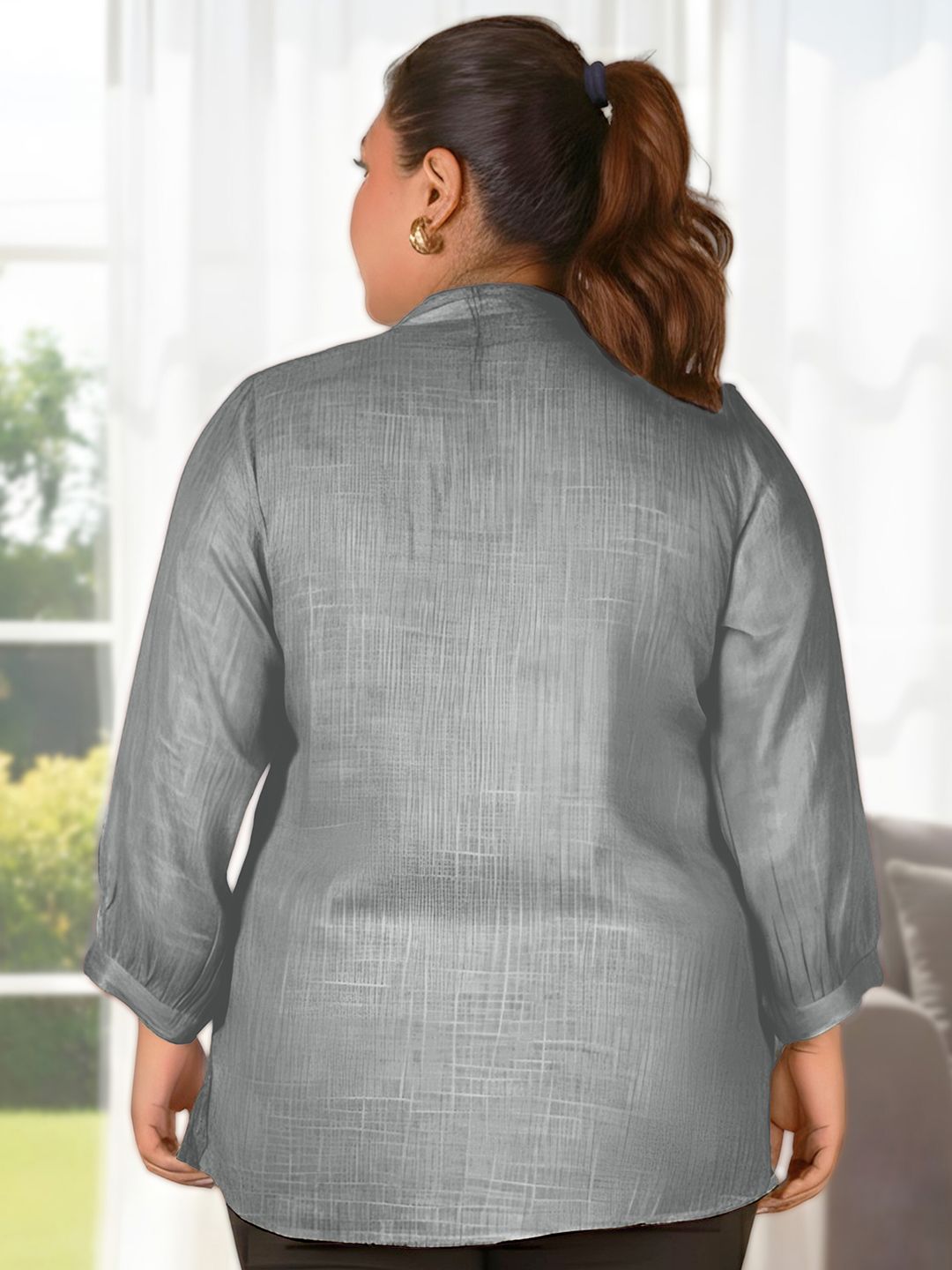 Grey Floral Embroidered Plus Size Tunic — view 4