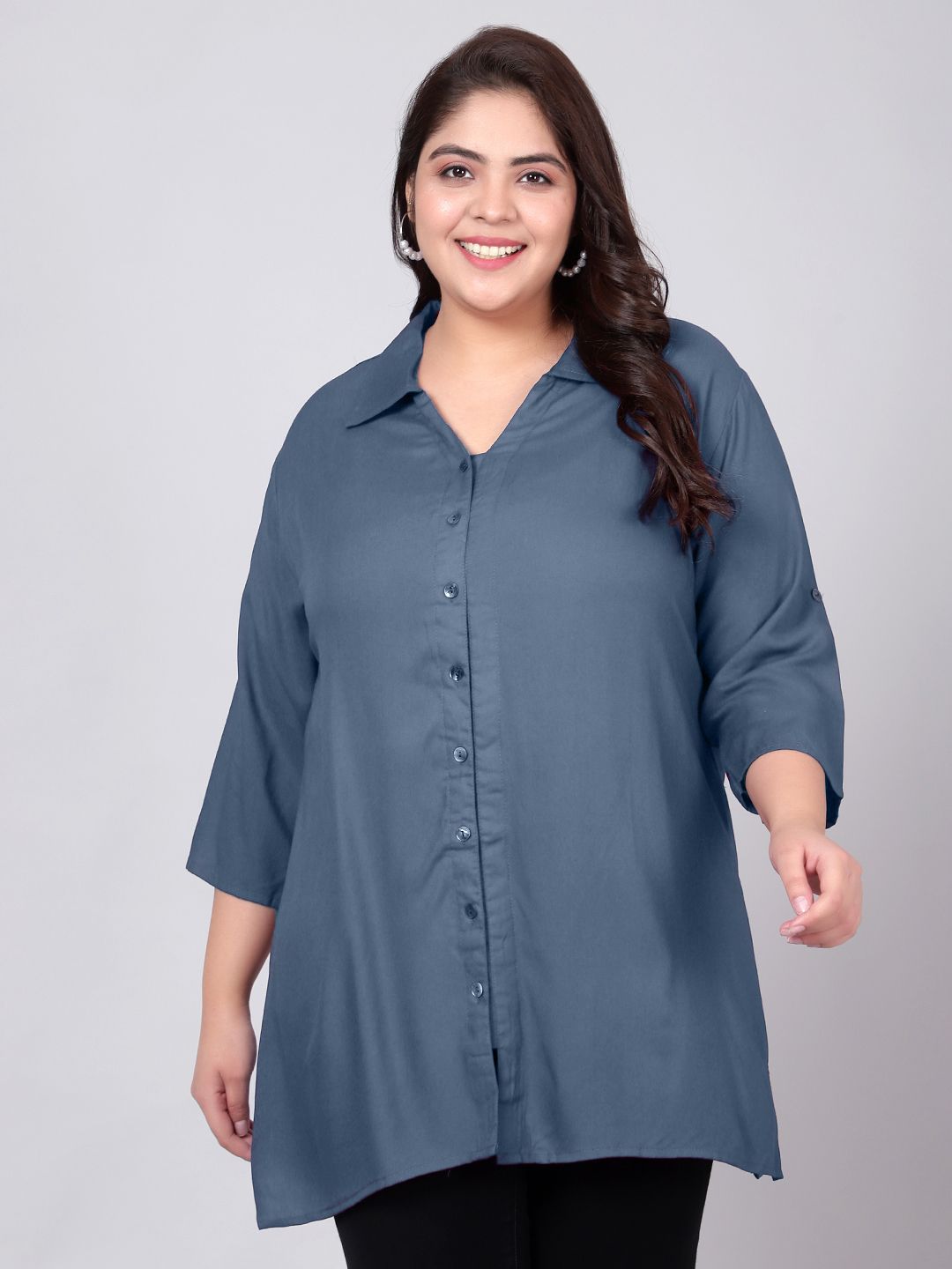 Grey Longline Plus Size Shirt — view 1