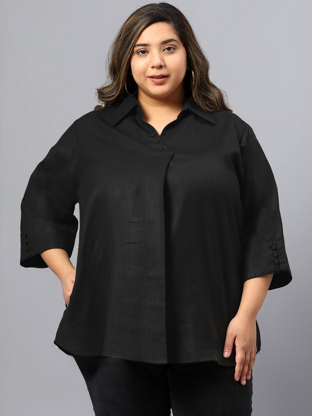 Black Woolen Blend Plus Size Tunic — view 1