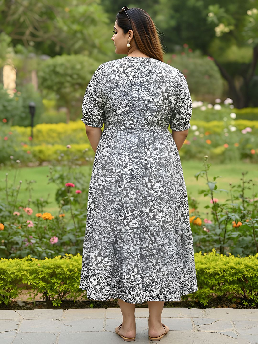 Black Floral Cotton Plus Size Dress — view 5