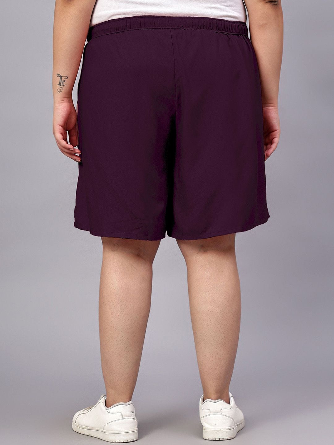 Purple Solid Plus Size Flared Shorts — view 4