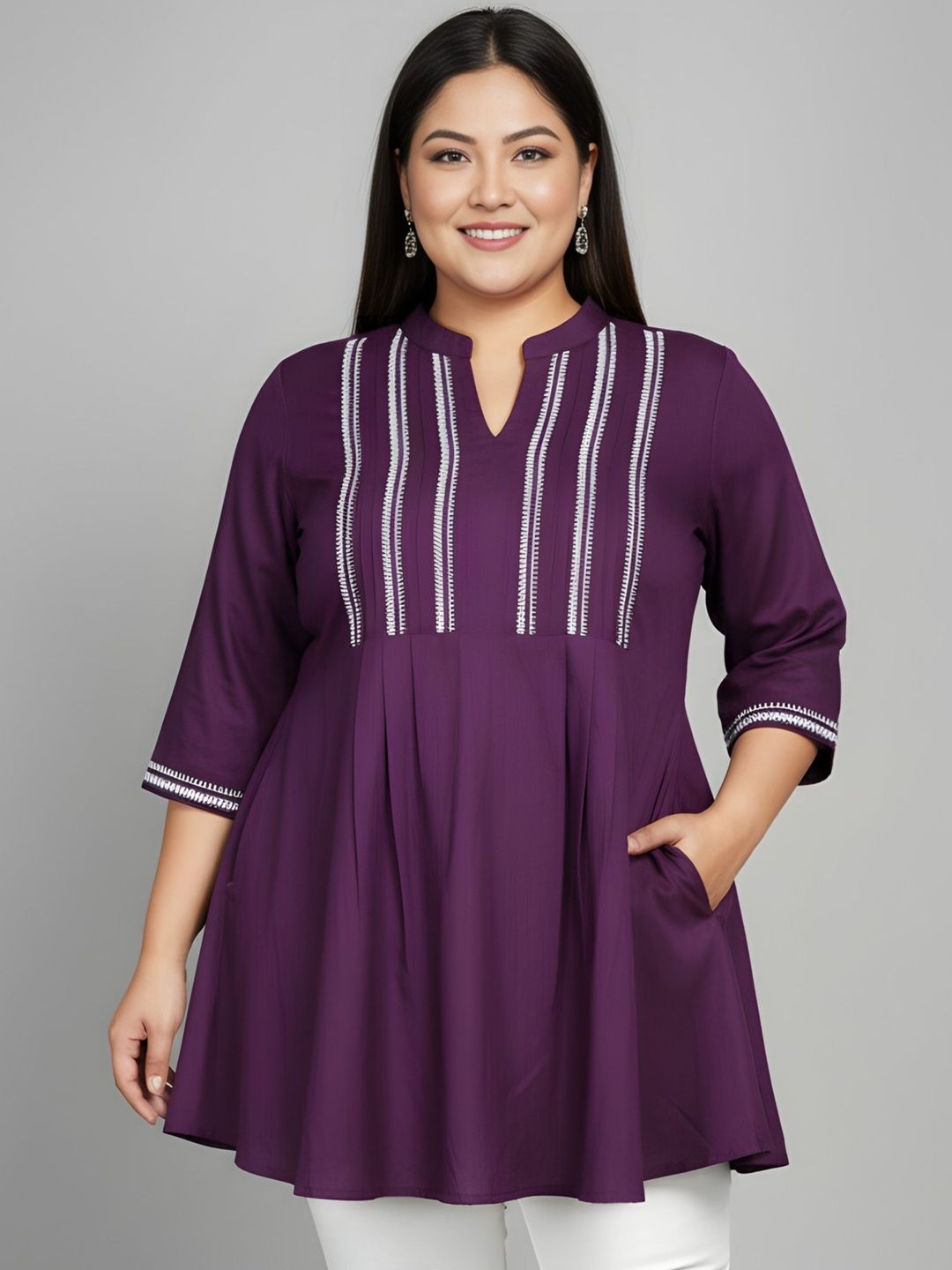 Purple Embroidered Tunic — view 1