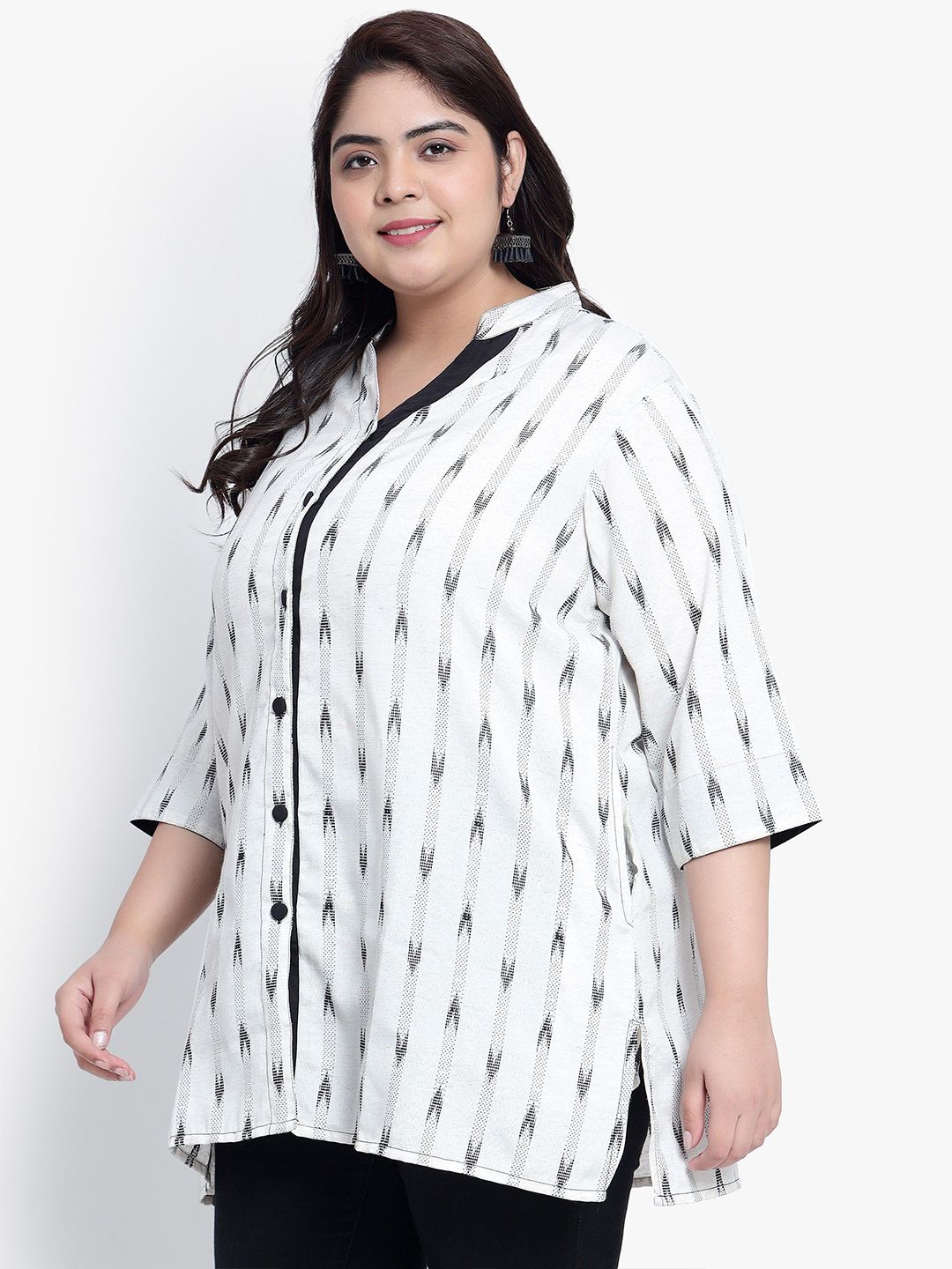 Black Ikat Cotton Plus Size Tunic — view 4