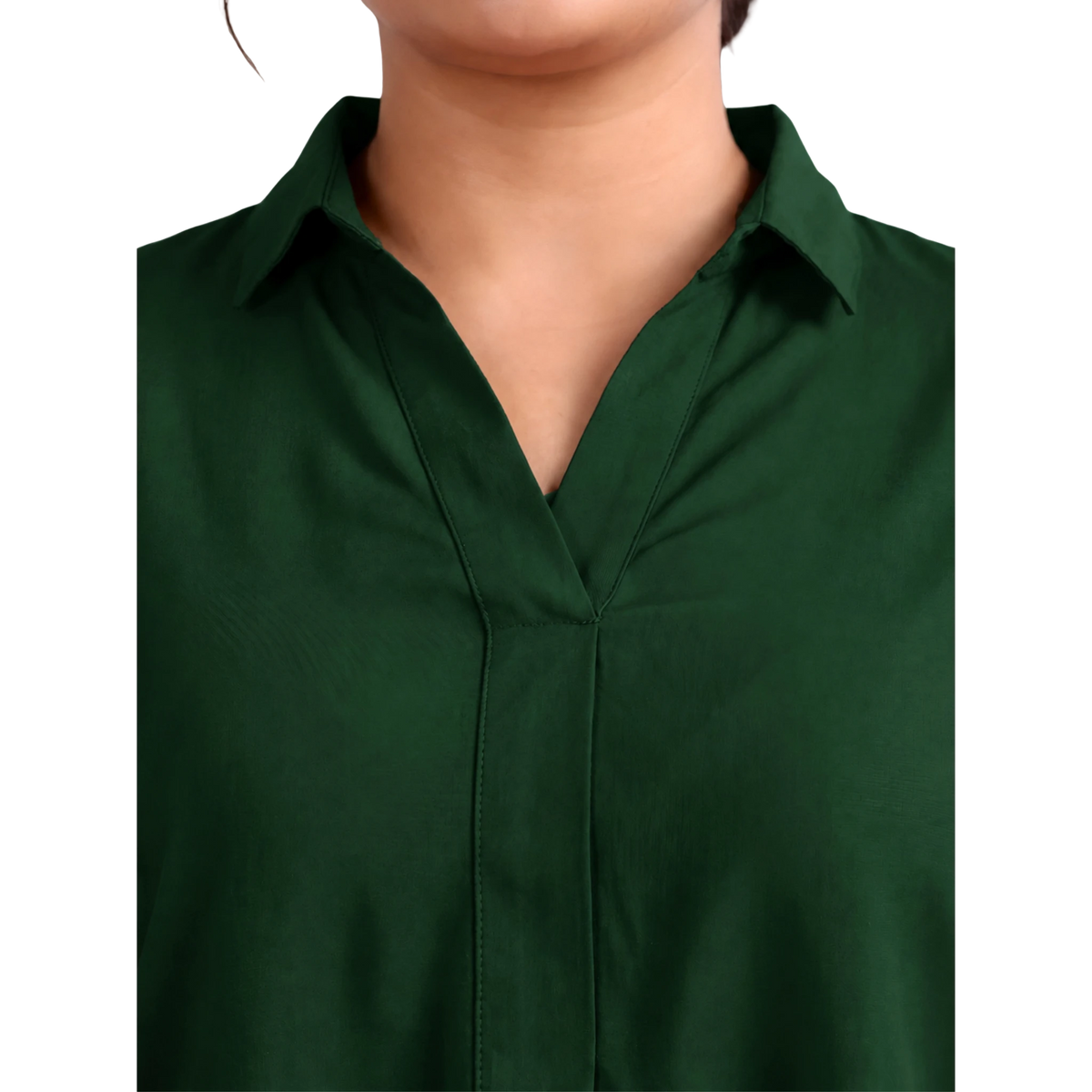 Dark Green Rayon Centrepleat Longline Tunic