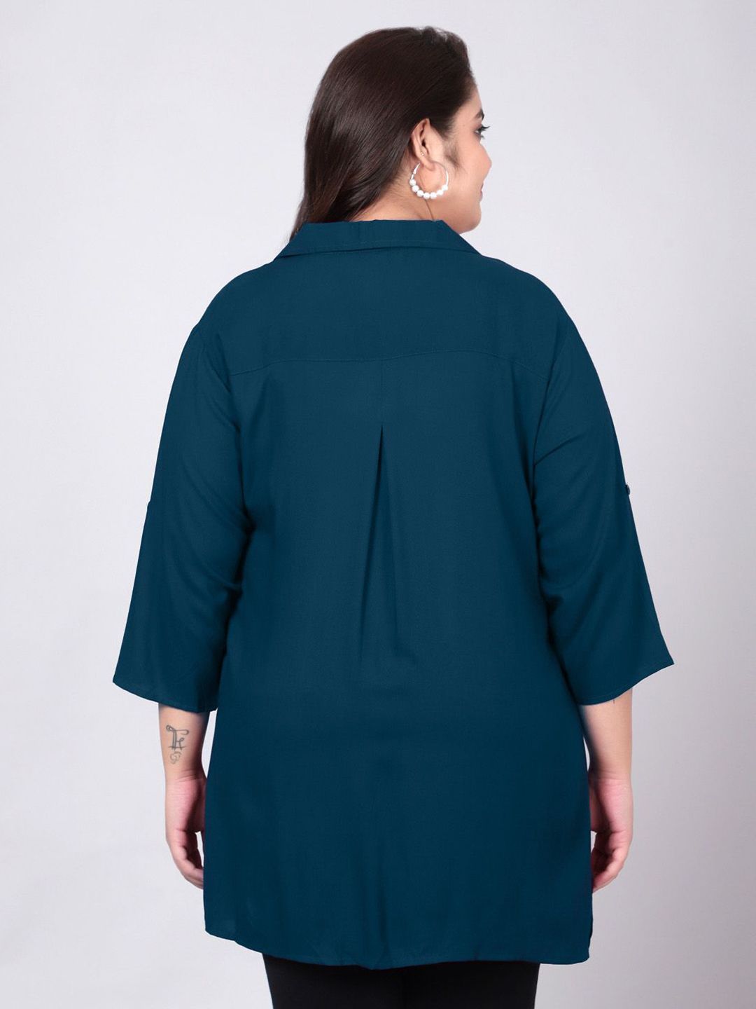Peacock Blue Longline Plus Size Shirt — view 5