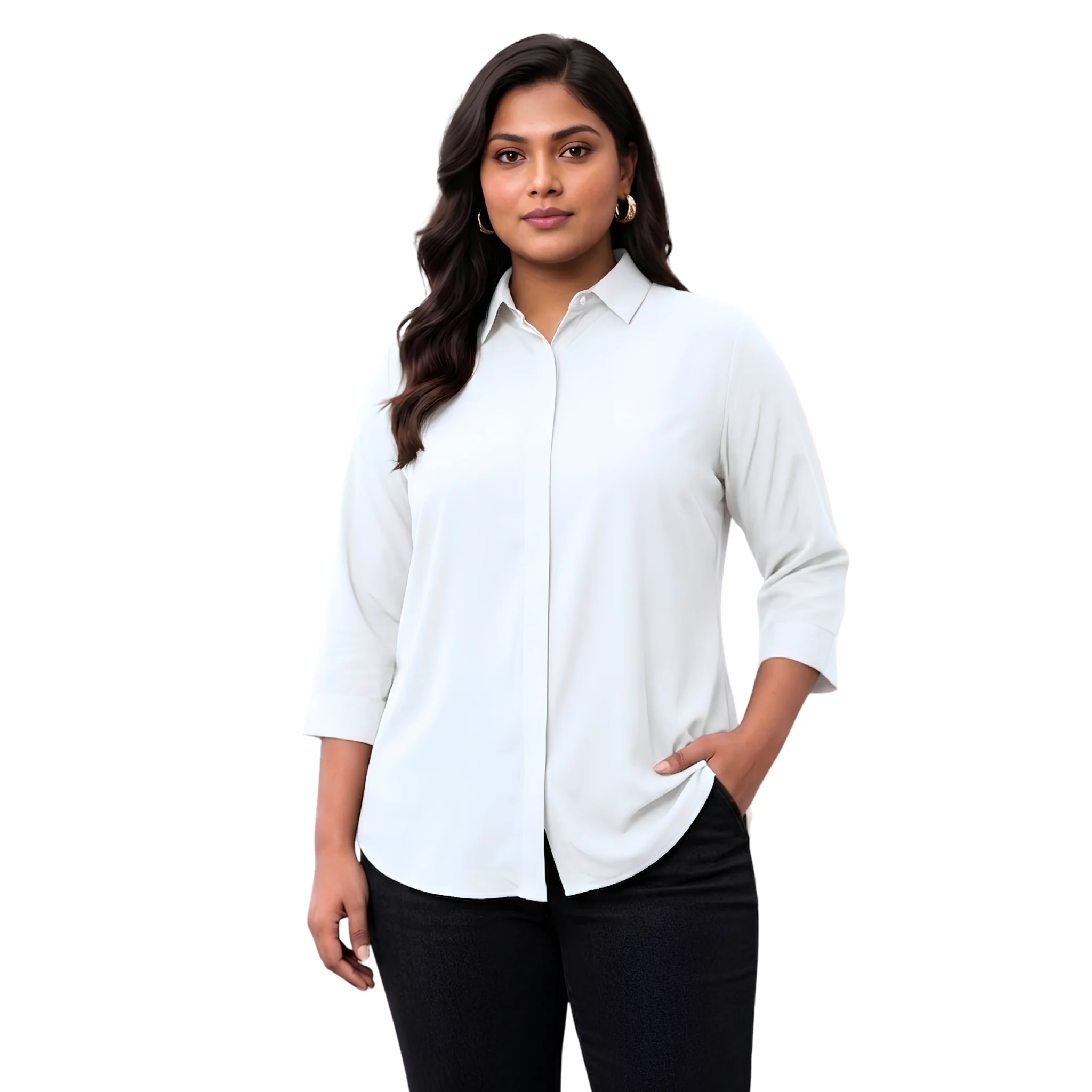 OffWhite Rayon Concealed Plus Size Tunic