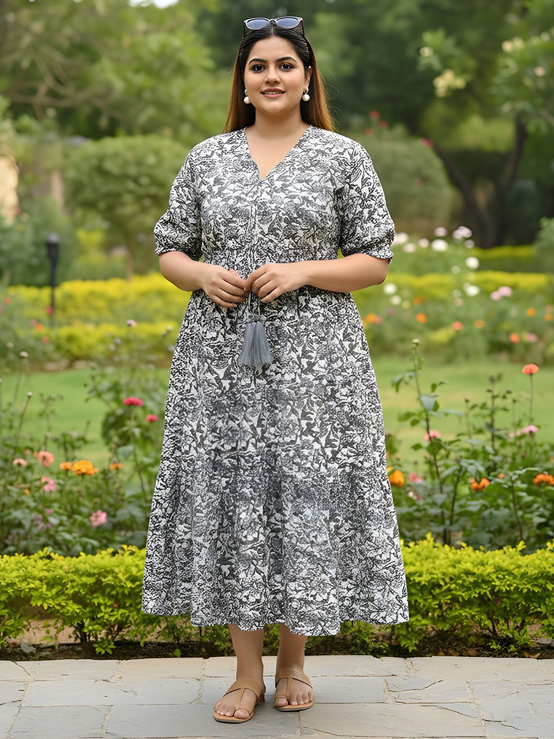 Black Floral Cotton Plus Size Dress — view 1