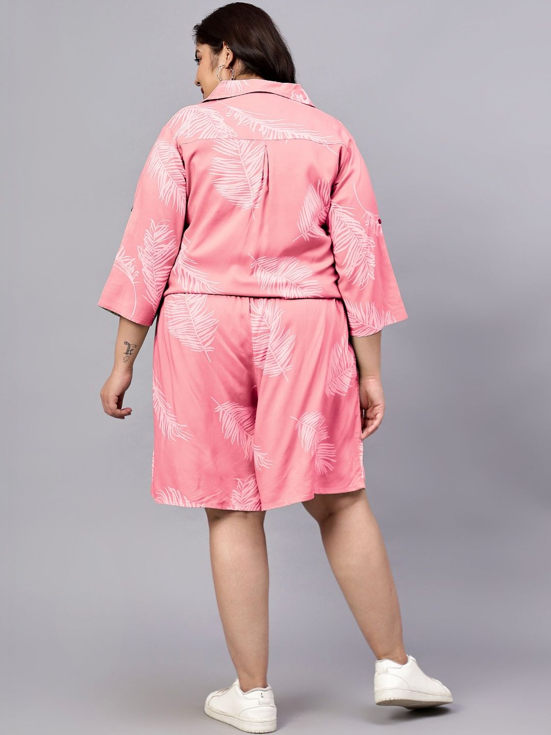 Pink Leaf Shirt And Short Set — view 2