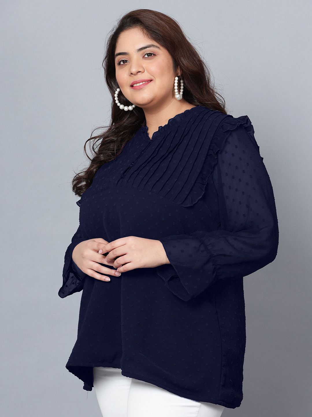 Blue Georgette Plus Size Tunic — view 4